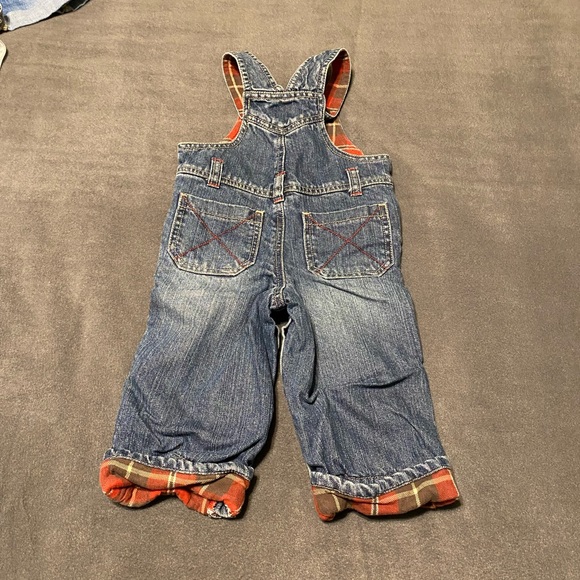 Vintage Size 18 Months Sprocket Denim Snap Closure Overalls with Plaid Lining - Picture 2 of 5